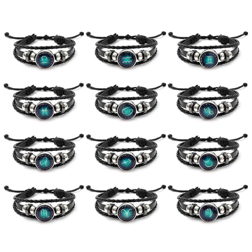 Jewelry Vintage Leather Rope Combo Time Luminous Gemstone Bracelet Signs