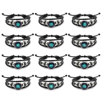 Jewelry Vintage Leather Rope Combo Time Luminous Gemstone Bracelet Signs