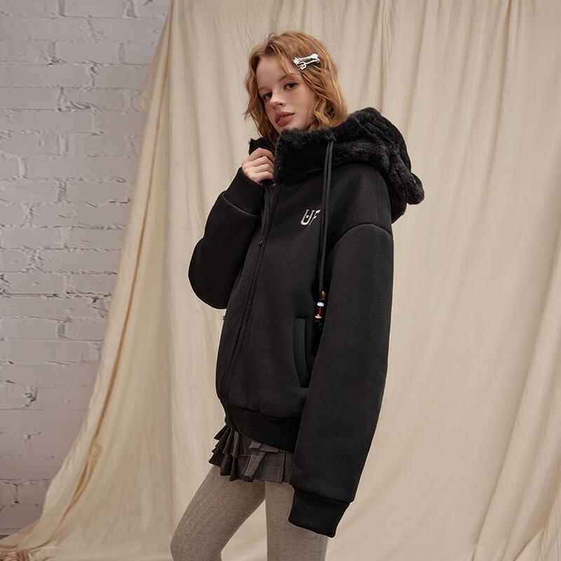 UNIFREE Women's Plush Spliced Hooded Winter Jacket