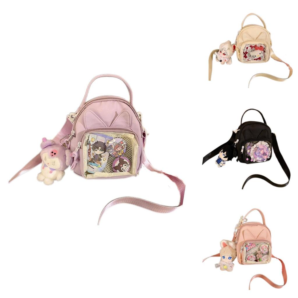 Animal Ears Square Itabag Shoulder Bag With Zipper Closure And Inner Card Pocket For Daily Use