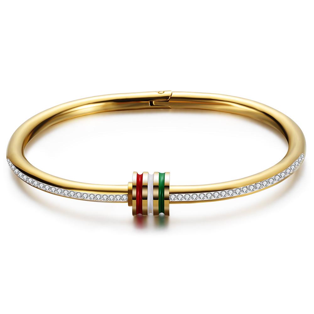 Simple Personality Titanium Steel Ladies' Bracelet Three-Color Striped Epoxy Inlaid Zircon Bracelet for Women
