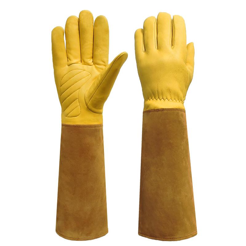 Meier Cowhide gardening gloves long rose anti-prick picking anti-cut beekeeping labor protection gloves 4#S