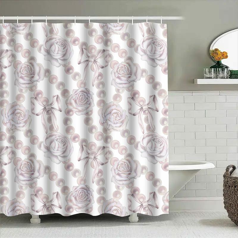 Elegant Floral Shower Curtain Set Lavender Rose Design For Bathroom Decor Home Decoration Waterproof Fabric Shower Curtains With