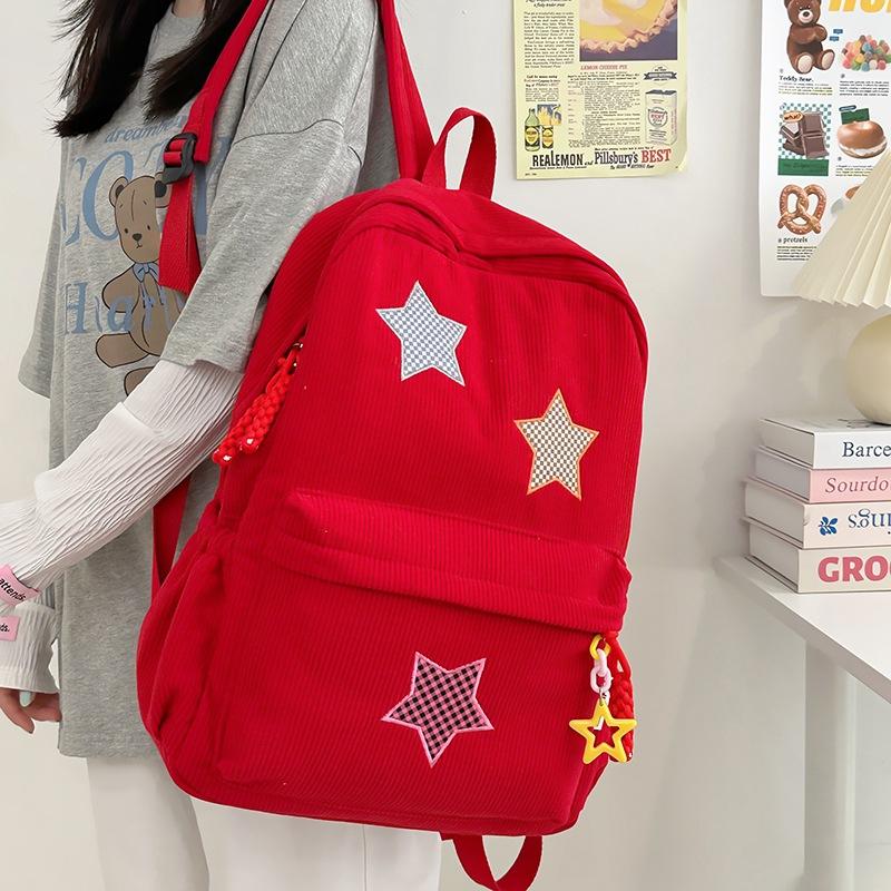 Schoolbag small schoolbag for women, Korean style INS corduroy star pattern, high school student small backpack, large capacity student backpack