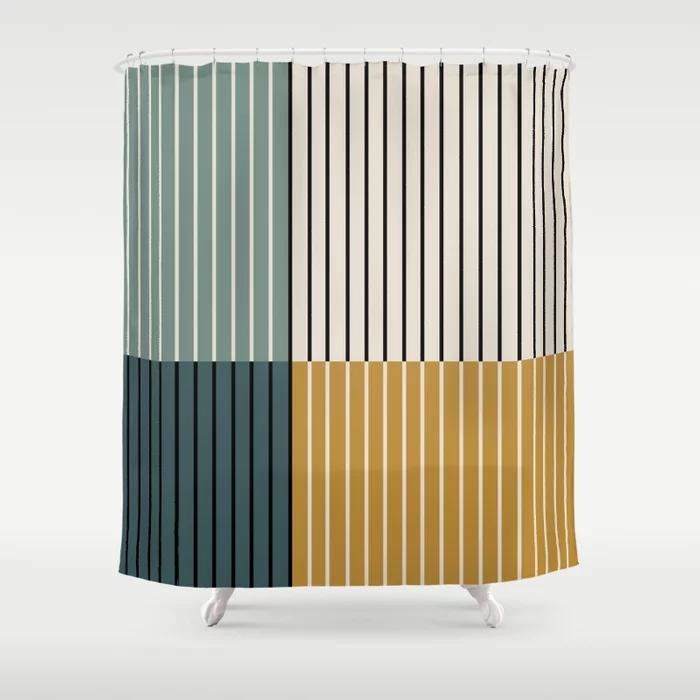Simple Colorful Line Pattern Bathroom Curtain, Home Decoration, Waterproof Bathtub, Creative Personality Shower Curtain