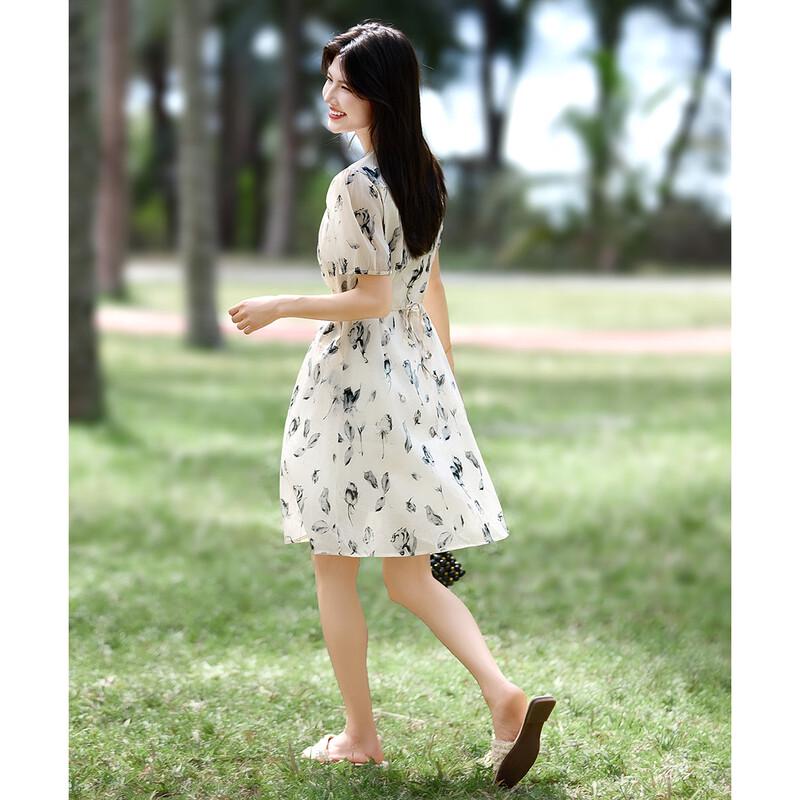 Shangjing French V-Neck Printed Summer Dress