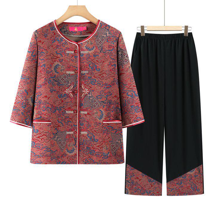 

Grandma Summer Cardigan & Shirt Set – Women s Chinese-Style Three-Quarter Suit 5XL