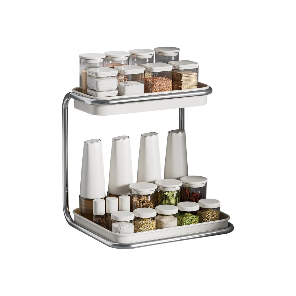 Metal 2-Tier Tabletop Spice Rack, Tabletop Kitchen Storage, Spice Rack with Anti-Drop Design, Easy to Clean, Suitable for Bathroom and Cosmetic Storag
