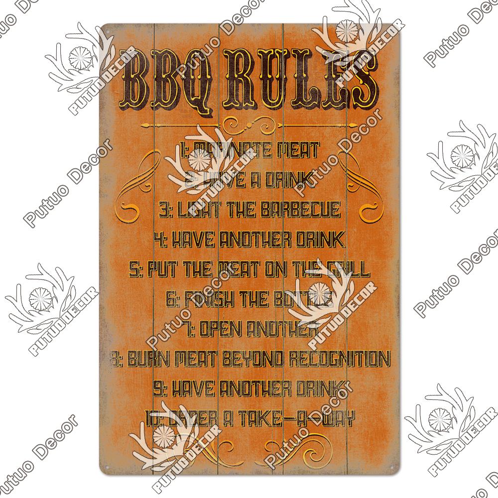 Putuo Decor BBQ Metal Sign Tin Plaque Vintage Metal Signs Iron Painting for Barbecue Bar Pub Kitchen Party Zone Wall Decor