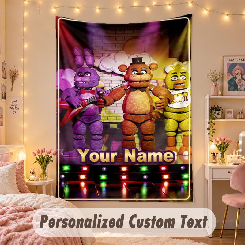 Benutzerdefinierte Personalisierte Wandteppich, Five Nights at Freddy’s Druck Benutzerdefinierter Name Text Wandkunst zum Aufhängen für Schlafzimmer