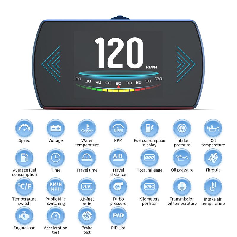 P12S Car Obd2 Head Up Display Dual System For Hud Obd Car Gauge Smart Digital Meter Speed Fuel Read Fault Code Driving Computer