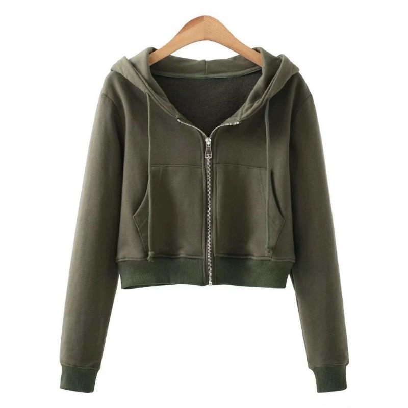 Herbst Neu Sweatshirt Damen Kapuze Reißverschlusstasche Strickjacke Jacke Vielseitiges Oberteil Locker Sport Koreanischer Stil