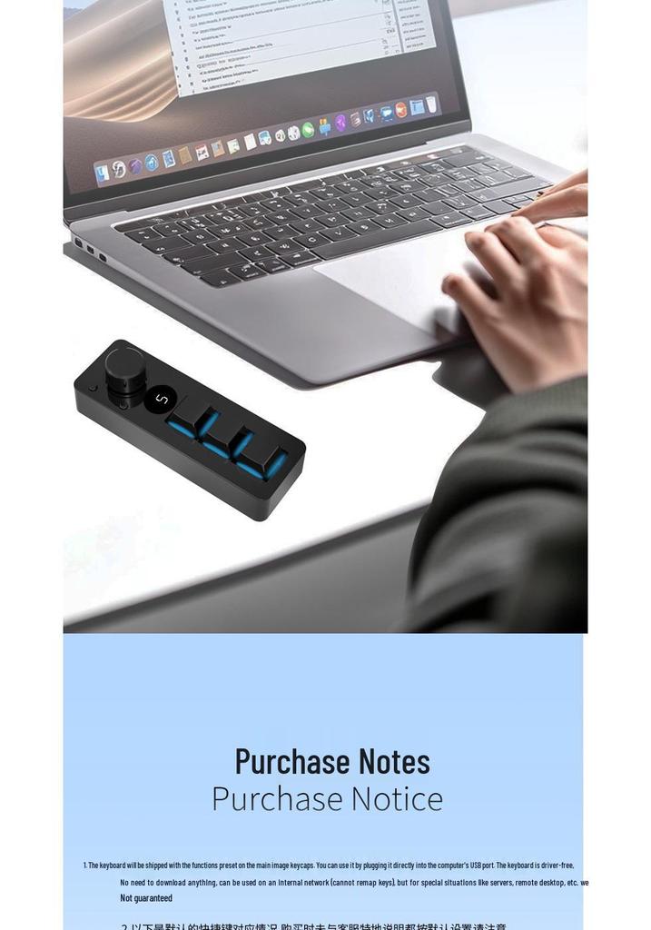 Customizable Mini Mechanical Keyboard with Knob (3-Key/4-Key, One-Key Copy/Paste/Cut)