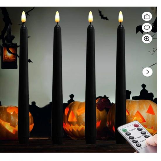 PIPETPET 10 Pack Black 11'' LED Wax Covered Taper Candlesfor Halloween