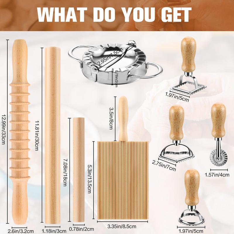 Gnocchi Pasta Making Tool Wooden Ravioli Stamp Gnocchi Pasta Maker Rolling Pin Set Baking Tools Kitchen Gadgets Pasta Making
