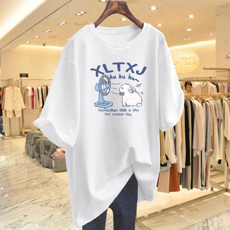 

Pure cotton American white crew neck fashion casual short-sleeved t-shirt women s clothing 2025 new summer European station chic on S