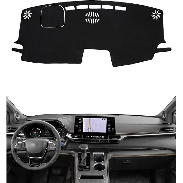 BIBLOZ Dash Cover For Toyota Sienna 2004-2010 Accessories Black Flannel Dashboard Cover Mat Car Dashboard UV Sun Protection