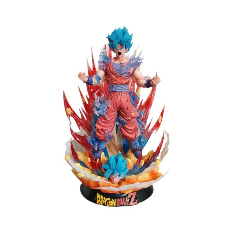 Dragon Ball Ultra Blue World King Fist Wukong Figure Double Head Carving Replaceable Ultra Blue Wukong Statue Model Ornament Cross-border