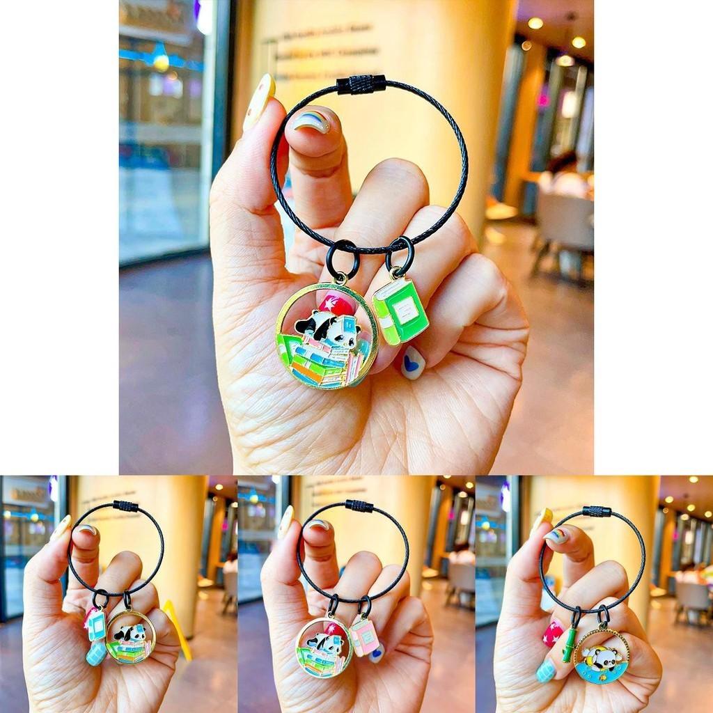 National Style Adorable Panda Bamboo Keyring Exquisite Metal Gift For Couples And Friends