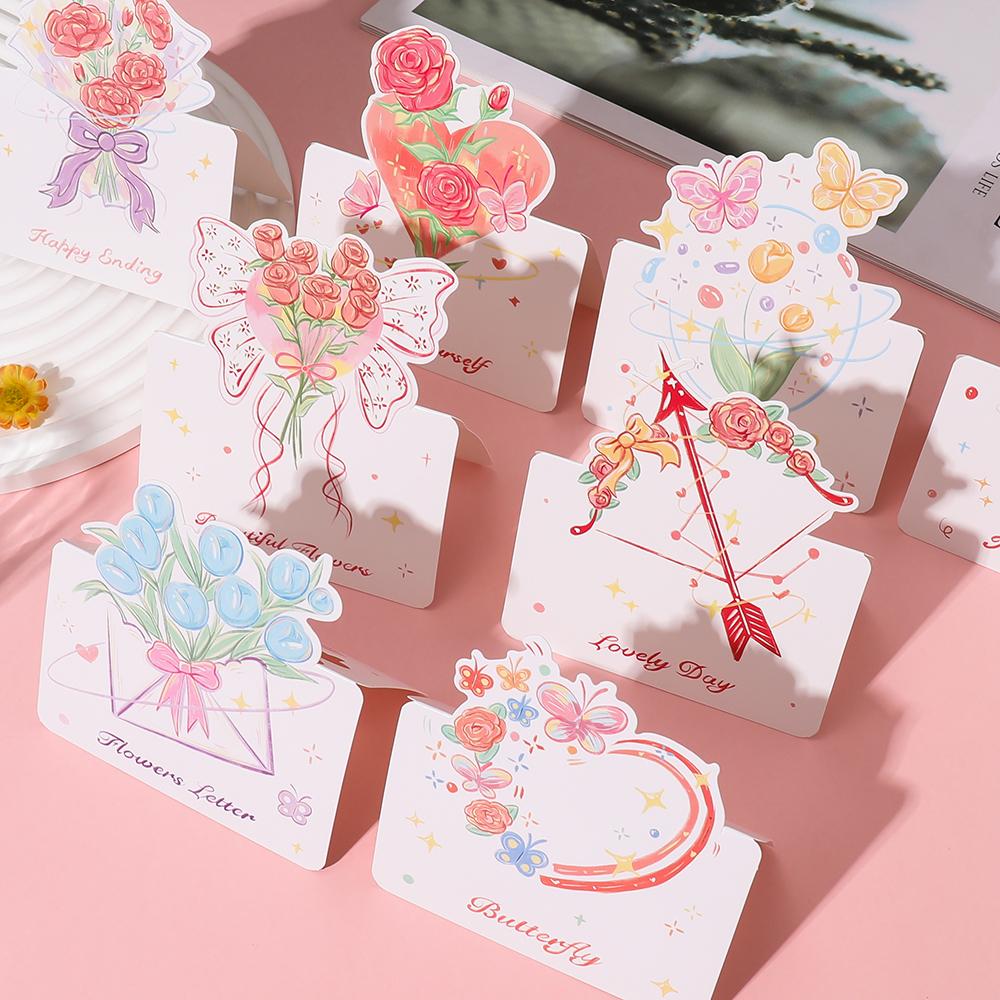 5Pcs Portable Cute Flower Thank You Card Three-Dimensional Bouquet Greeting Cards Birthday Greeting Card For Mother's Day Gift