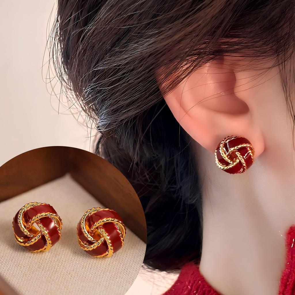 Retro Red Concentric Knot Earrings