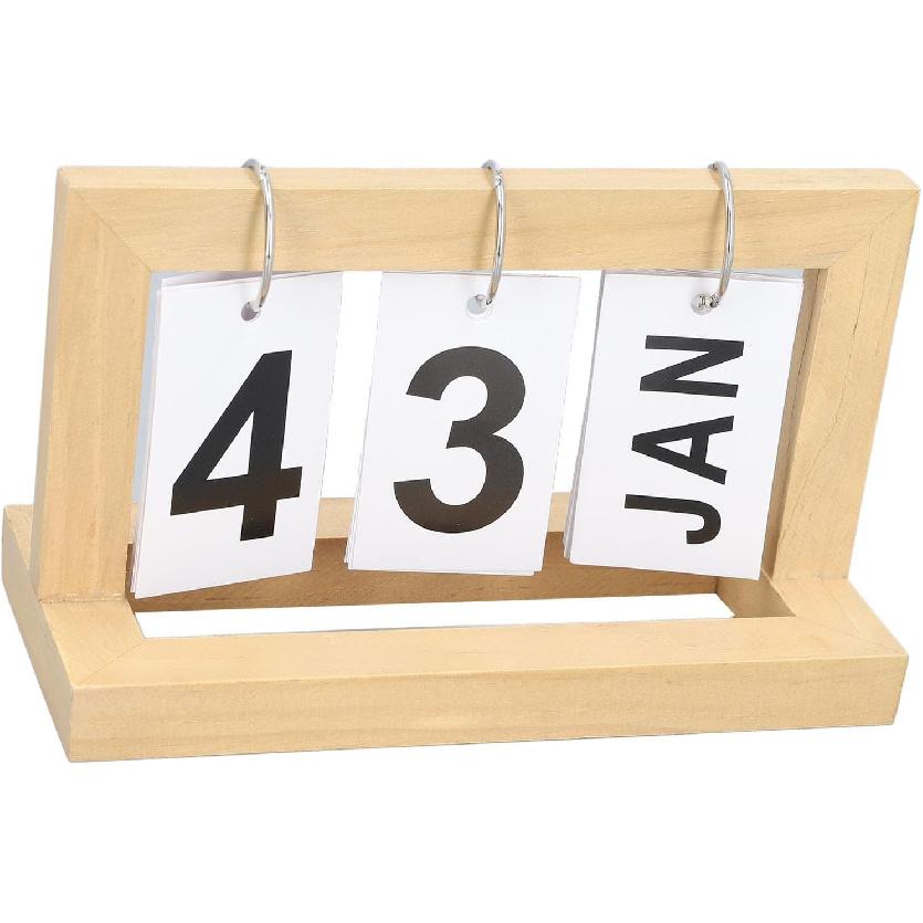 Desk Calendar Standing Flip, Flip Desk Calendar, Standing Flip Wooden Desk Calendar Nordic Vintage Large Display Wooden Flip Calendar for Office