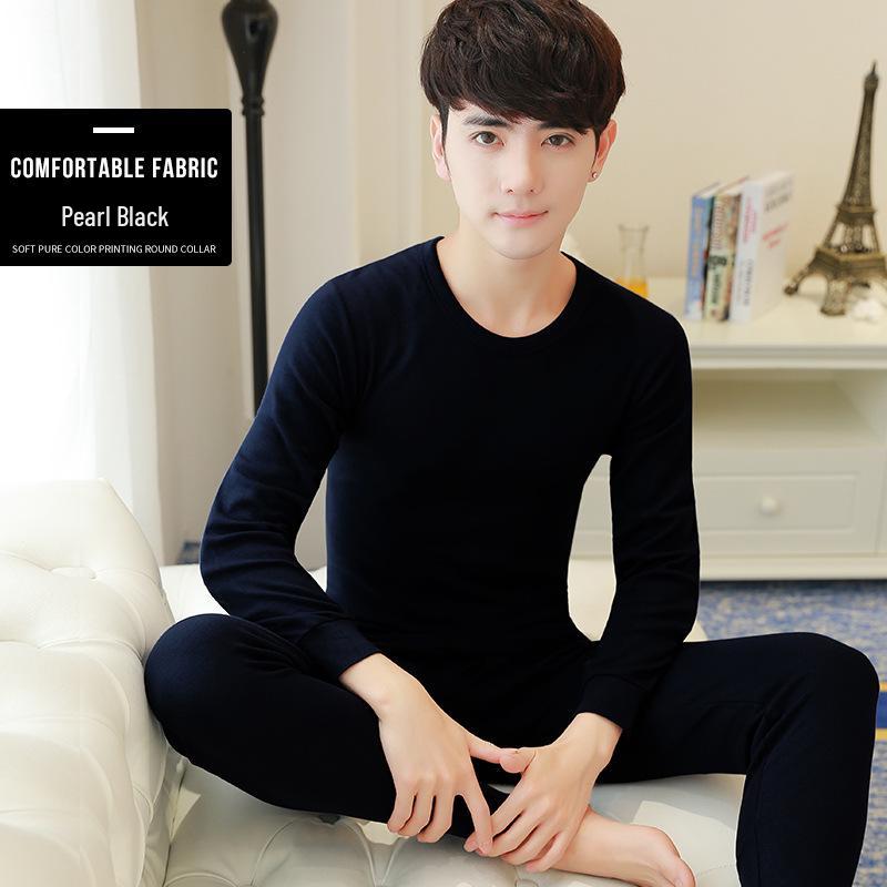 Men’s Pure Cotton Autumn Clothing Set: Lightweight Warm Underwear and Shirt for Youth Students.