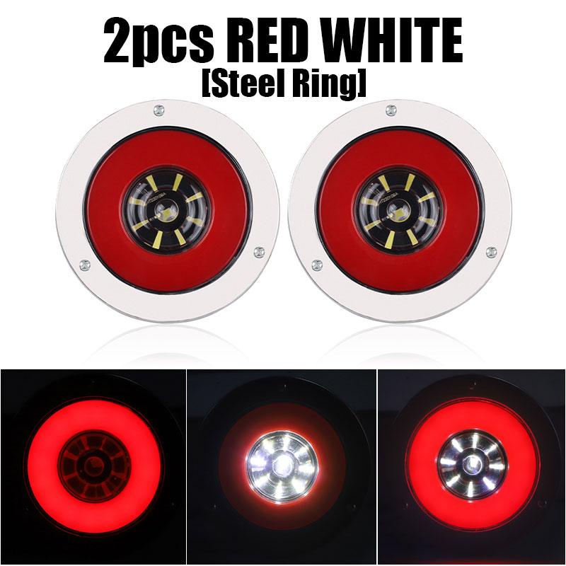 4 inch Round LED Tail Brake Light Red Yellow Turn Signal Lamp Trailer Light Stop Reverse Lamp For Car Truck Lorry Tractor 12/24V 2pcs Steel White