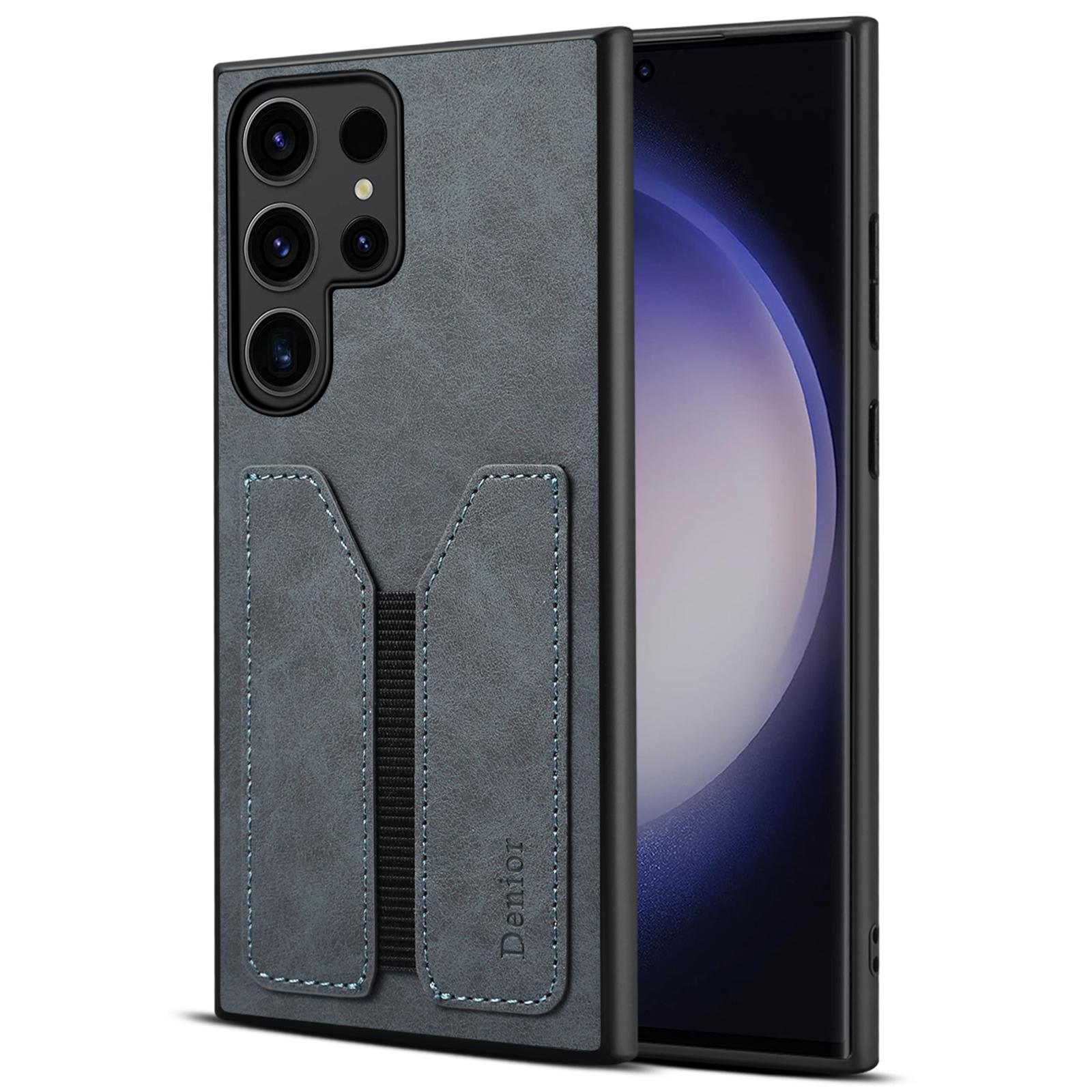 

Чехол для телефона DENIOR для Samsung Galaxy S24 Ultra, эластичный держатель для карт, задняя крышка из искусственной кожи Grey