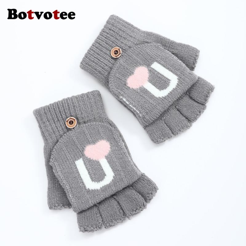 Botvotee Black Gloves Fingerless Gloves Women Winter Women Arm Warmers Knit Y2k Accessories Fashion Pink Love Cute Arm Sleeve