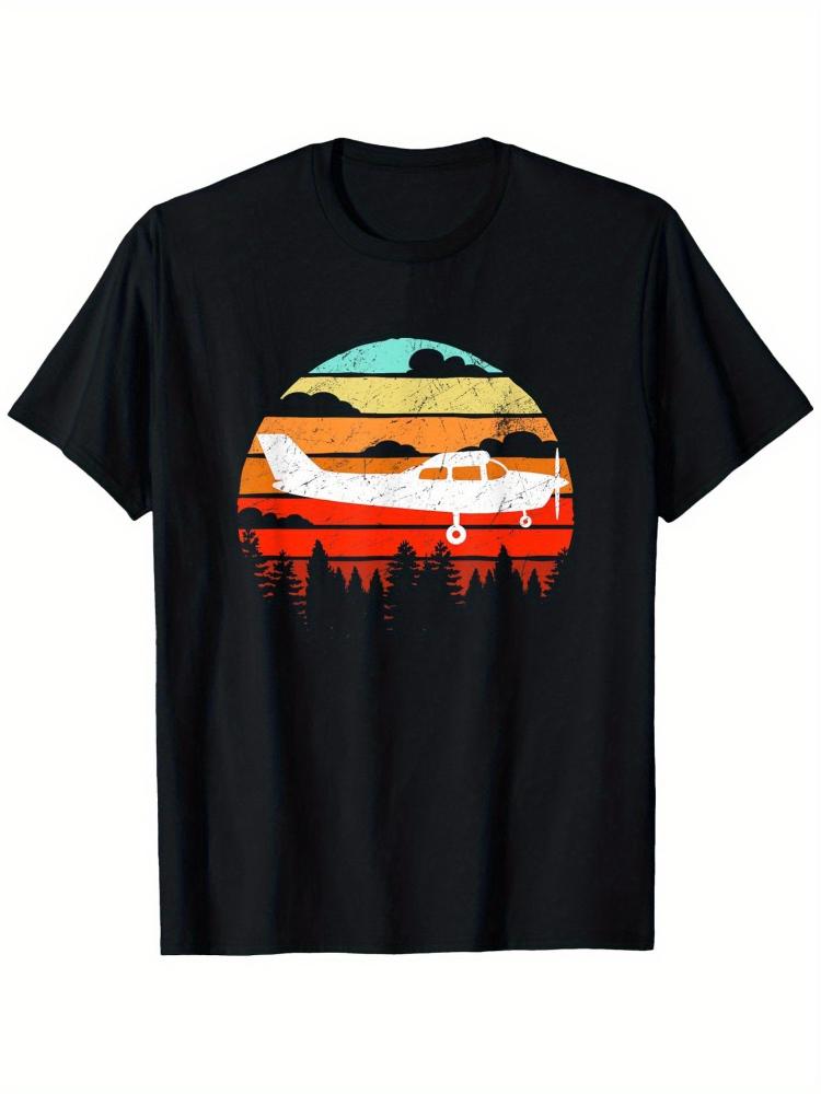 with Retro C172 Aircraft design-100% cotton summer casual O-neck short sleeve printed men's T-s