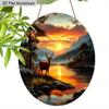 2D Flat Adorable Fawn Christmas Wreath Aluminum Sign -Fawn By The Lake in The Sunset in The Forest Design, Humorous and Festive Christmas Decoration