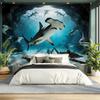Arazzo Squalo Oceano Blu Folla di Squali in Grotta Profondità Sottomarine Abisso con Luce Solare Blu Paesaggio Appeso a Parete per Camera da Letto