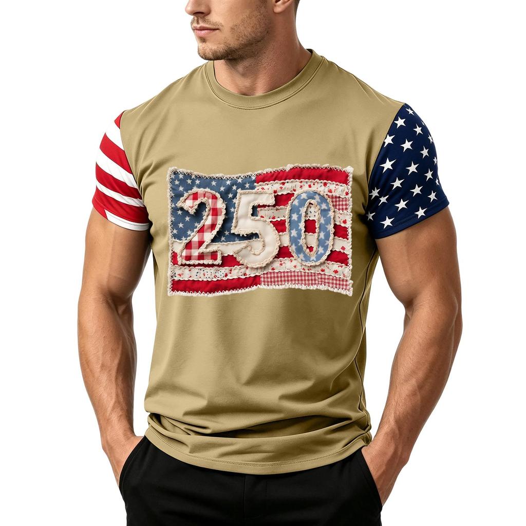 Men's Independence Day Flag Print Short Sleeve T-Shirt, Loose Casual Daily Summer Tops