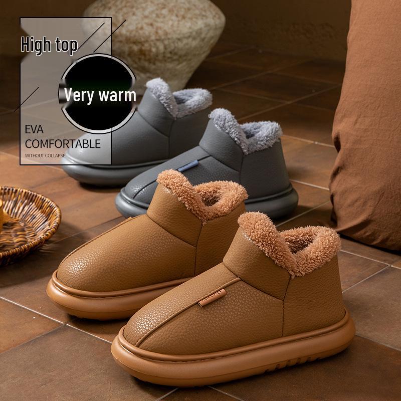 Men's & Women's PU Waterproof Velvet-Lined Indoor/Outdoor Winter Cotton Slippers