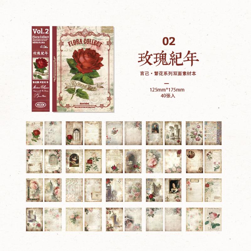 Yoofun 40 Unrepeated Large Size Vintage Material Paper Double Sided Material Book Retro Scrapbooking Journaling Decor Stationery