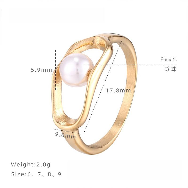 Hollow Freshwater Pearl Ring Women's Niche Design Stacked Ring, Titanium Steel Electroplating Fashion Jewelry
