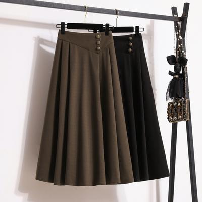 Large Size Women's Fat Mm New Winter Style Slimming and Age-reducing Solid Color Big Slim and Waist-hugging Casual Skirt