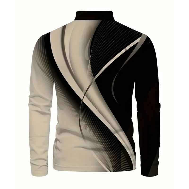 Spring and Autumn Men's Long Sleeved Polo Shirt with Digital Printing for Comfortable Daily Cross Border Popular Men's Clothing