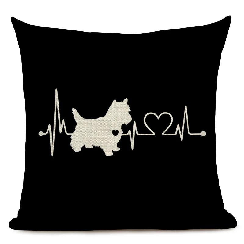 Black and White Animal Cushion Cover Dachshund Dog Shapi Dog Wave Heart Print Sofa Decorative Pillow Case