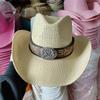 Men'S Cardboard Straw Hat Large Brim Western Cowboy Straw Hat For Men And Women Outdoor Summer Sun Hat Double Concave Cowboy Hat
