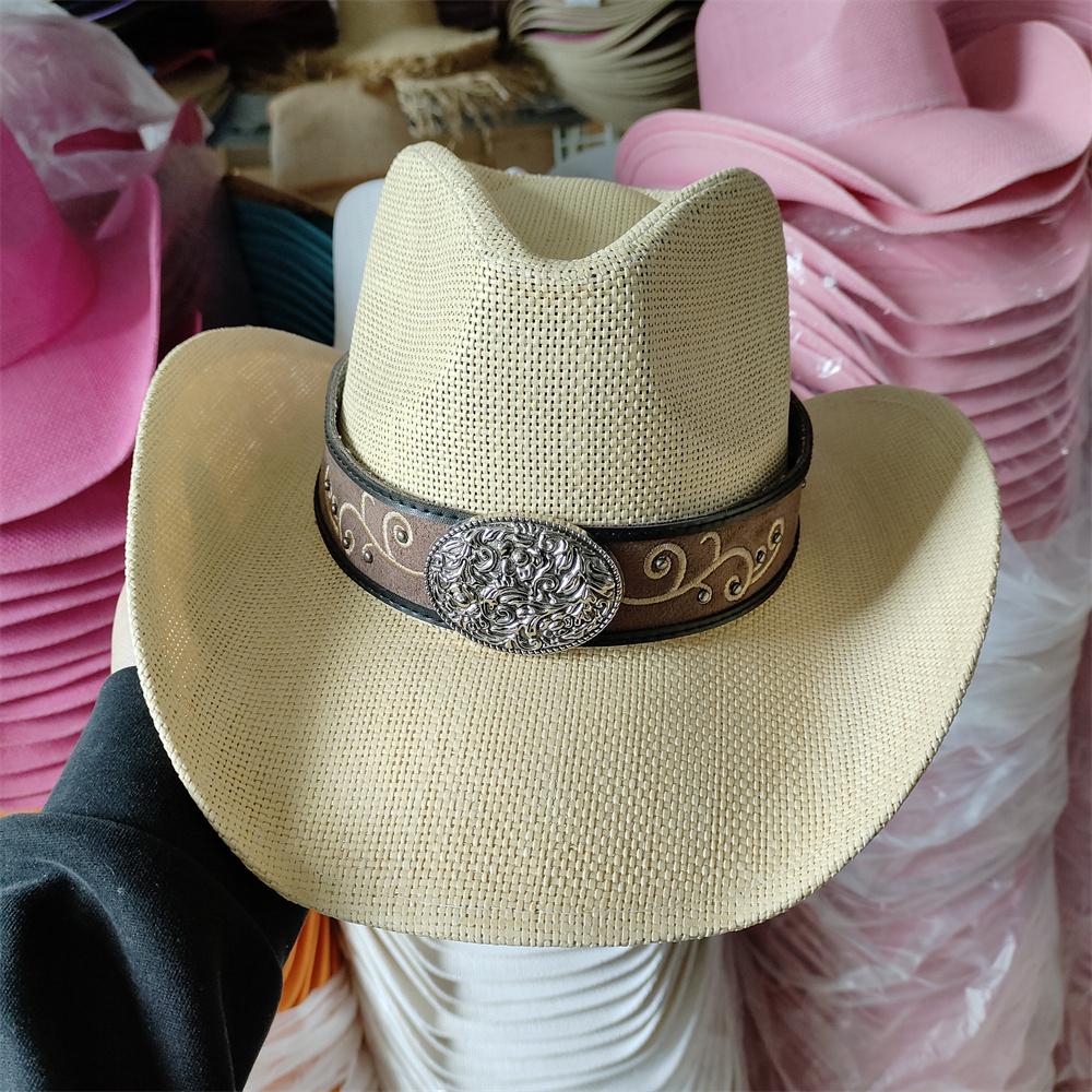 Men'S Cardboard Straw Hat Large Brim Western Cowboy Straw Hat For Men And Women Outdoor Summer Sun Hat Double Concave Cowboy Hat
