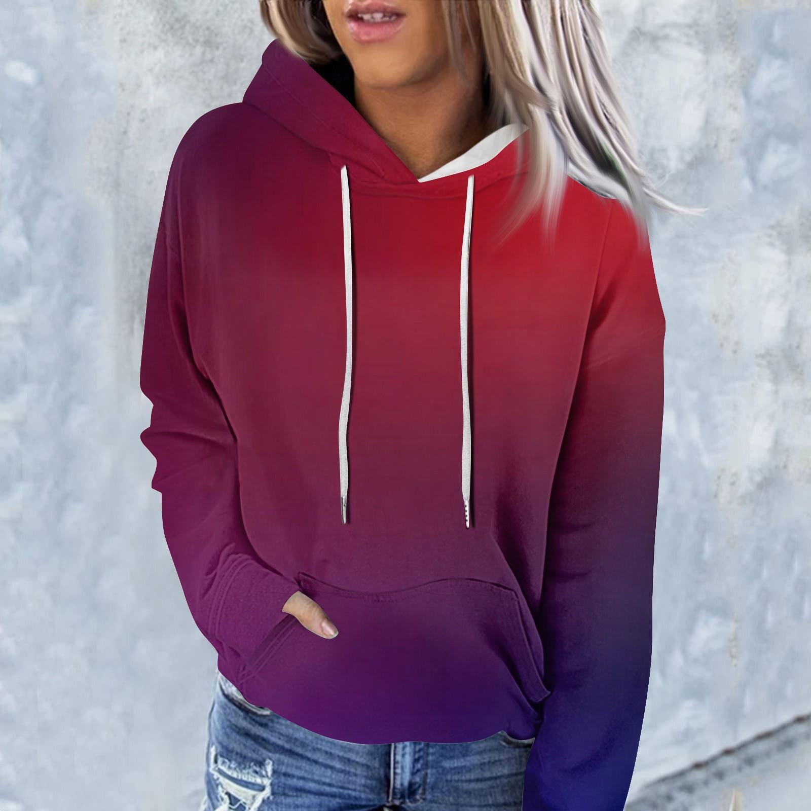 Женская модная повседневная толстовка с капюшоном и градиентным принтом с длинным рукавом S красный