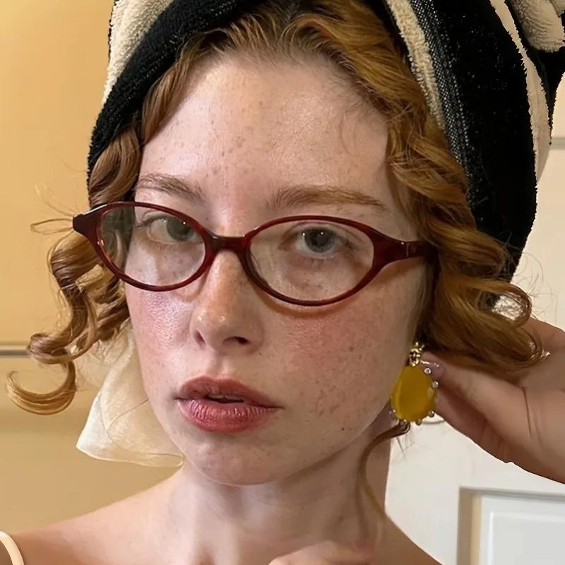 10PCS Korean Retro Oval Small Frame Glasses for Women Fashionable Anti Blue Light Decorative Versatile Eyewear
