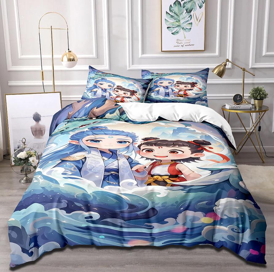 

Aobing Q Version Cartoon Animation Movie Quilt Cover Three-Piece Bedspread 3D Digital Printing Home Textile Yama 135 * 200