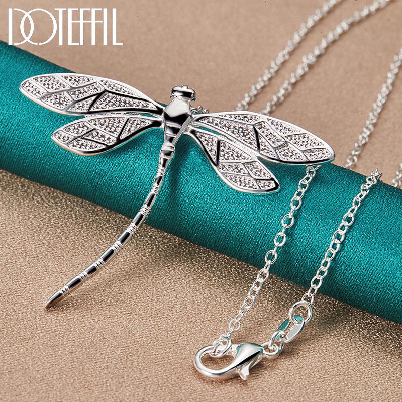 

DOTEFFIL 925 Silver 40-75cm Chain Big Dragonfly Pendant Necklace For Women Wedding Engagement Party Fashion Jewelry 45cm