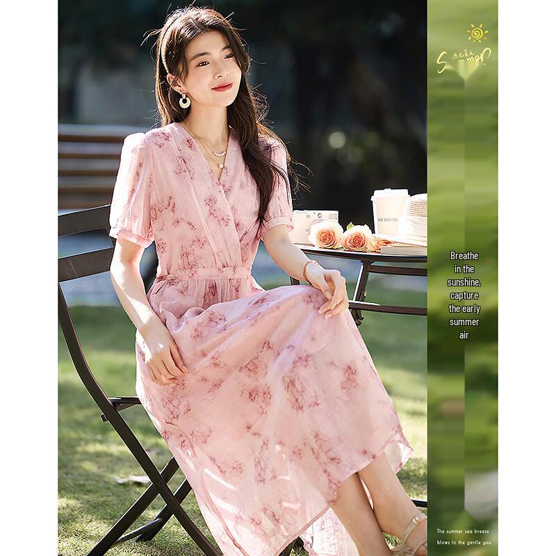 

Sishui Nianhua Simple Elegant Short Sleeve Mid-Length Dress L23029L1 XL