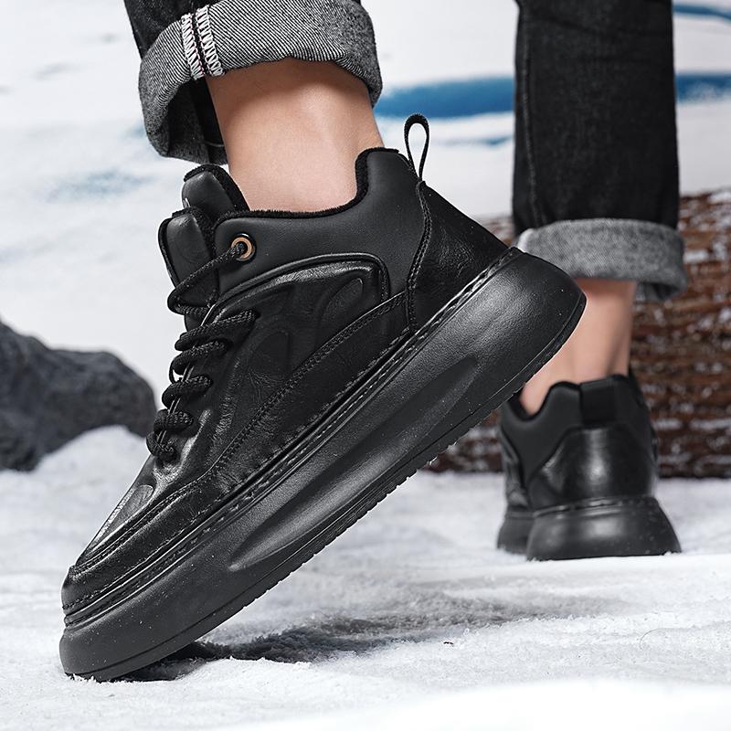 Fashion Mens Winter New Fashion Leather Shoes High Quality Non-Slip Heels Men's Work Shoes Outdoor Thick Bottom Warm Mens Sneakers