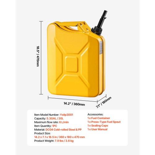 VEVOR Metal Fuel Container, 20 L, Fuel Jerry Can with Spout and Comfort Handle, 6 L/min Max Flow Rate