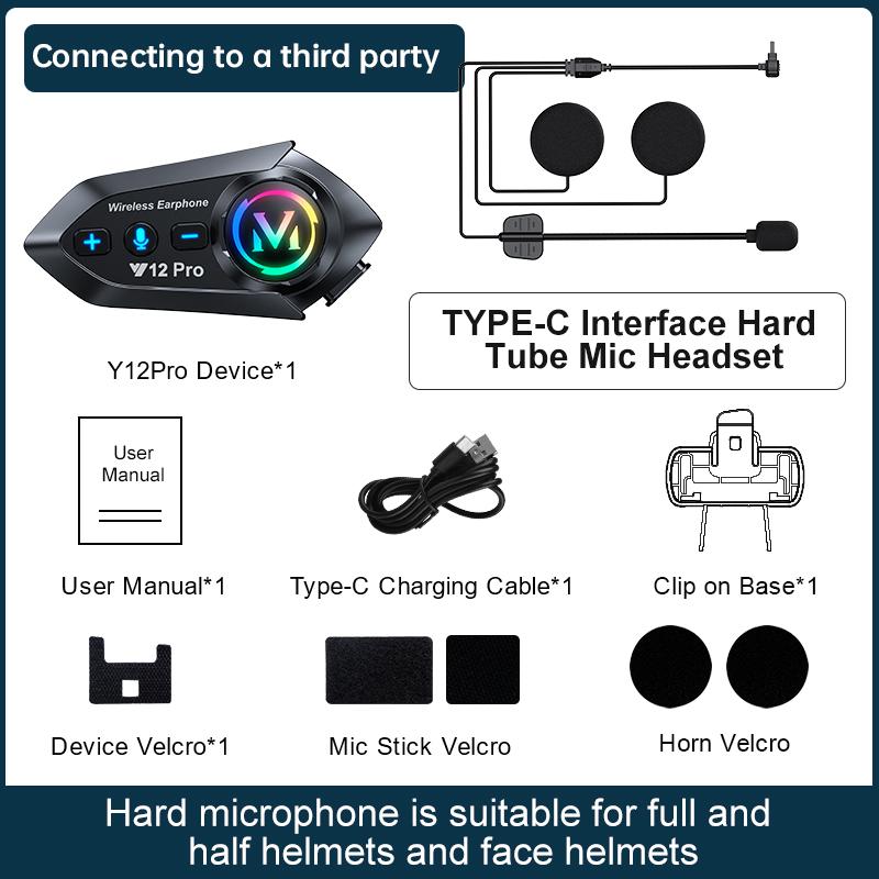 1/2pcs Y12Pro Wireless Bluetooth 5.4 Motorcycle Helmet Intercom Headset Waterproof 300 m Intercomunicador Speaker Earphone